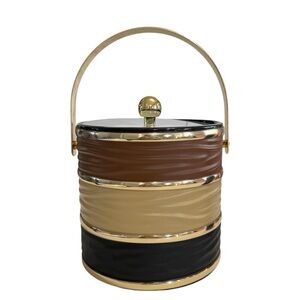 Vintage MCM Tricolored Ice Bucket with Gold Accents